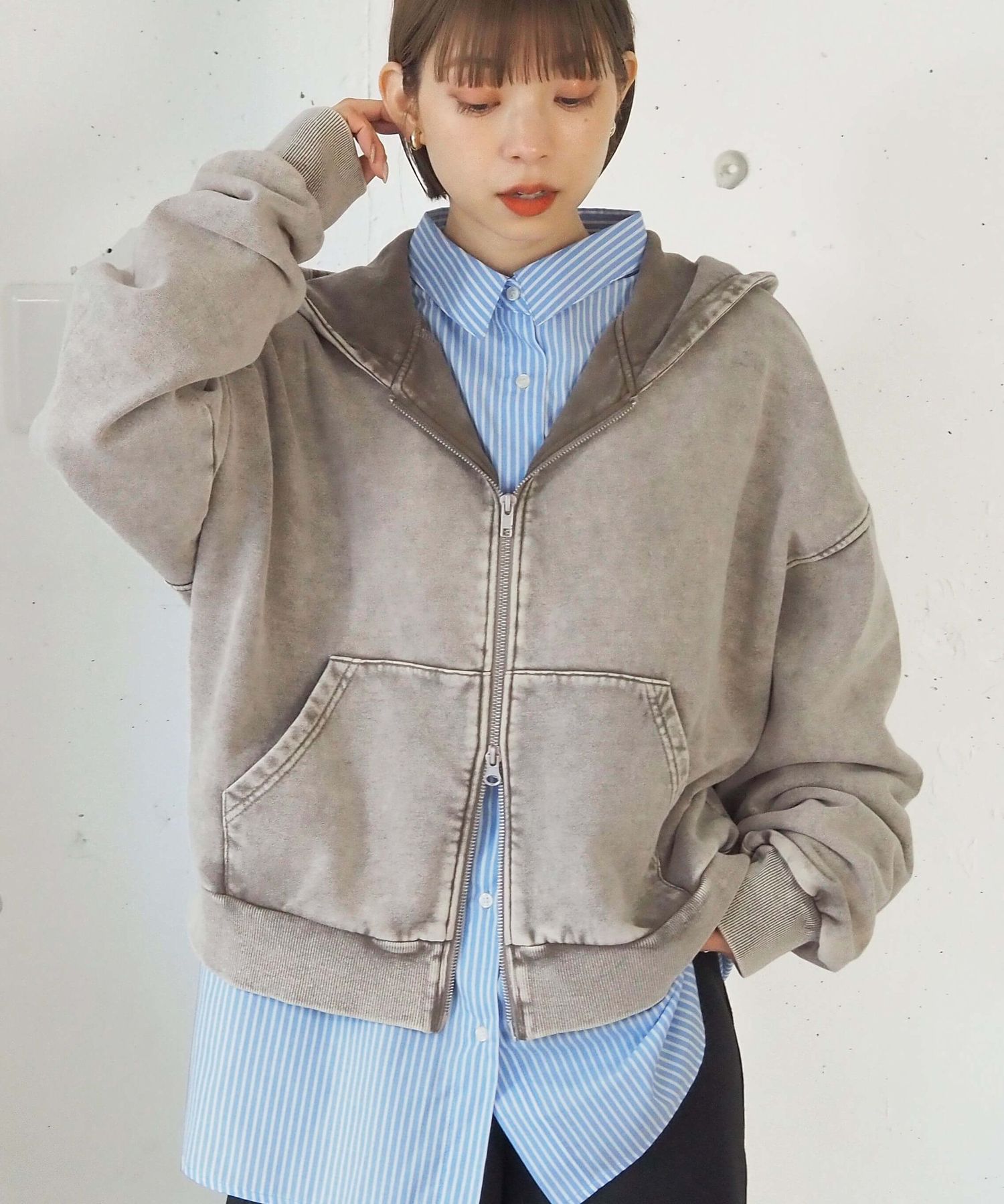 efu ヴィンテージ 加工 ショート丈 ダブルジップ フード付き パーカー tiptop+pocket ティップトッププラスポケット / [新色登場